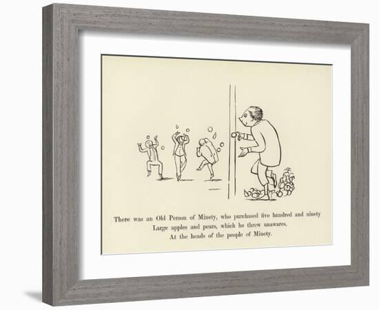 There Was an Old Person of Minety, Who Purchased Five Hundred and Ninety Large Apples and Pears-Edward Lear-Framed Giclee Print