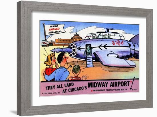 They All Landed At Chicago's Midway Airport-Curt Teich & Company-Framed Art Print