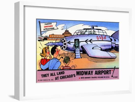 They All Landed At Chicago's Midway Airport-Curt Teich & Company-Framed Art Print