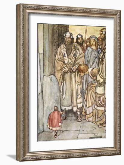 They all trooped out, lords and ladies, to view the wee man', c1910-Stephen Reid-Framed Giclee Print