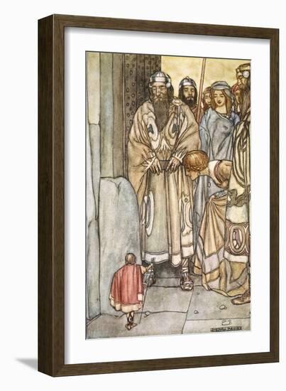 They all trooped out, lords and ladies, to view the wee man', c1910-Stephen Reid-Framed Giclee Print