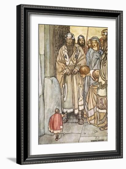 They all trooped out, lords and ladies, to view the wee man', c1910-Stephen Reid-Framed Giclee Print