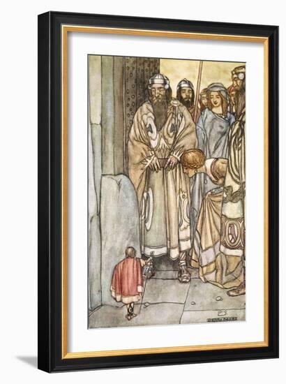 They all trooped out, lords and ladies, to view the wee man', c1910-Stephen Reid-Framed Giclee Print