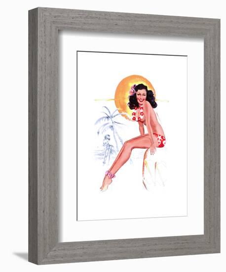 "They Grow Big Coconuts Down Here" 1950s Pin-Up Calendar Girl by T. N. Thompson-Piddix-Framed Art Print