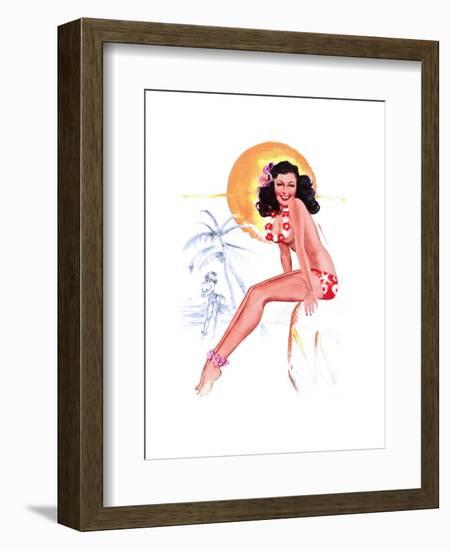 "They Grow Big Coconuts Down Here" 1950s Pin-Up Calendar Girl by T. N. Thompson-Piddix-Framed Art Print