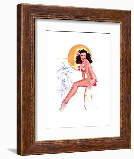 "They Grow Big Coconuts Down Here" 1950s Pin-Up Calendar Girl by T. N. Thompson-Piddix-Framed Art Print