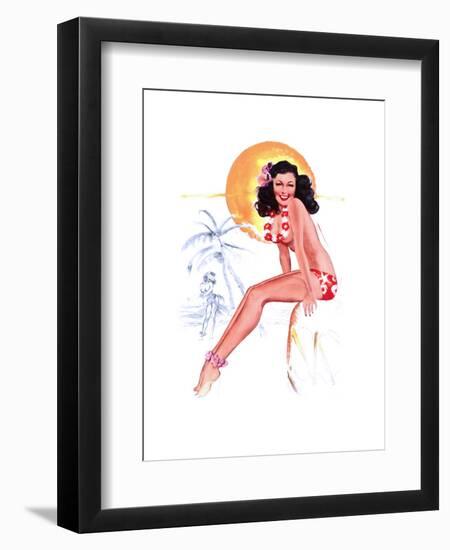 "They Grow Big Coconuts Down Here" 1950s Pin-Up Calendar Girl by T. N. Thompson-Piddix-Framed Art Print