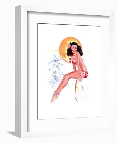 "They Grow Big Coconuts Down Here" 1950s Pin-Up Calendar Girl by T. N. Thompson-Piddix-Framed Art Print