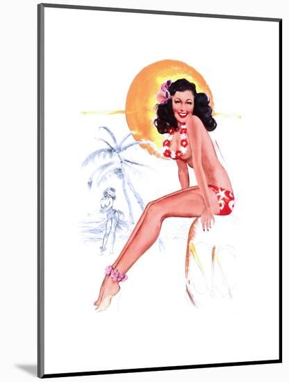 "They Grow Big Coconuts Down Here" 1950s Pin-Up Calendar Girl by T. N. Thompson-Piddix-Mounted Art Print