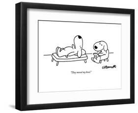 "They moved my bowl." - New Yorker Cartoon-Charles Barsotti-Framed Premium Giclee Print
