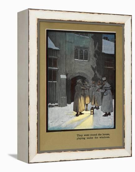 They Went Round the House Playing Under the Windows - Carol Singers in the Snow-Cecil Aldin-Framed Premier Image Canvas