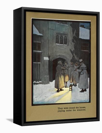 They Went Round the House Playing Under the Windows - Carol Singers in the Snow-Cecil Aldin-Framed Premier Image Canvas