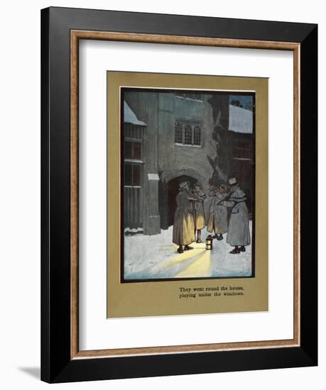 They Went Round the House Playing Under the Windows - Carol Singers in the Snow-Cecil Aldin-Framed Giclee Print