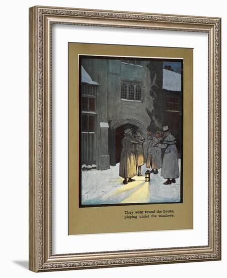 They Went Round the House Playing Under the Windows - Carol Singers in the Snow-Cecil Aldin-Framed Giclee Print