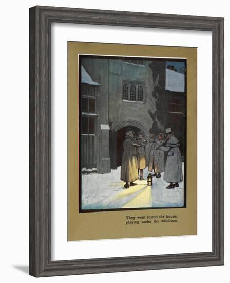 They Went Round the House Playing Under the Windows - Carol Singers in the Snow-Cecil Aldin-Framed Giclee Print