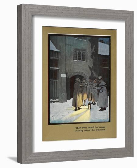 They Went Round the House Playing Under the Windows - Carol Singers in the Snow-Cecil Aldin-Framed Giclee Print