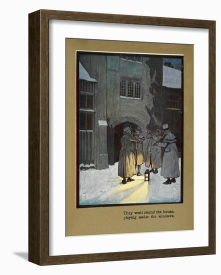 They Went Round the House Playing Under the Windows - Carol Singers in the Snow-Cecil Aldin-Framed Giclee Print