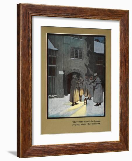 They Went Round the House Playing Under the Windows - Carol Singers in the Snow-Cecil Aldin-Framed Giclee Print