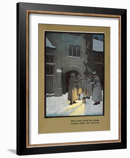 They Went Round the House Playing Under the Windows - Carol Singers in the Snow-Cecil Aldin-Framed Giclee Print