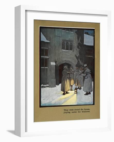 They Went Round the House Playing Under the Windows - Carol Singers in the Snow-Cecil Aldin-Framed Giclee Print