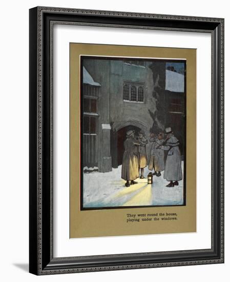 They Went Round the House Playing Under the Windows - Carol Singers in the Snow-Cecil Aldin-Framed Giclee Print