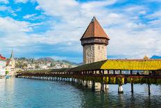 Panoramic View of Wooden Chapel Bridge and Old Town of Lucerne, Switzerland-TheYok-Premier Image Canvas