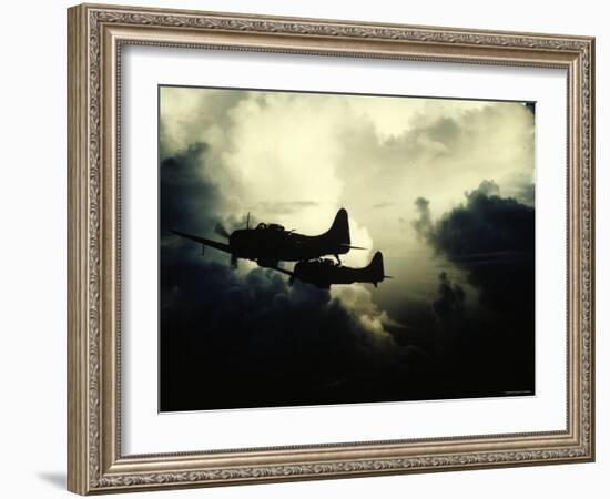 Thick Cloud Cover US Navy Douglas SBD "Dauntless" Torpedo Dive Bombers on Japanese Held Wake Island-null-Framed Photographic Print