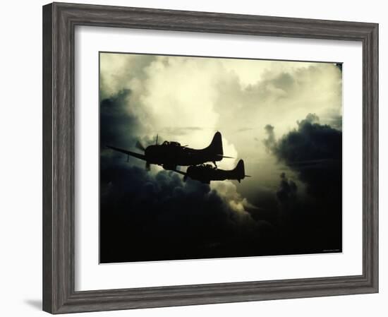 Thick Cloud Cover US Navy Douglas SBD "Dauntless" Torpedo Dive Bombers on Japanese Held Wake Island-null-Framed Photographic Print