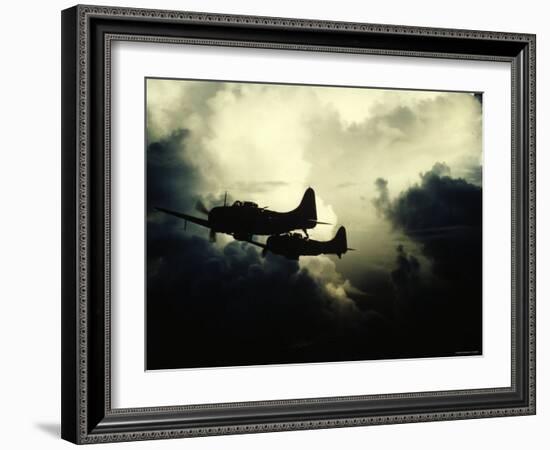 Thick Cloud Cover US Navy Douglas SBD "Dauntless" Torpedo Dive Bombers on Japanese Held Wake Island-null-Framed Photographic Print