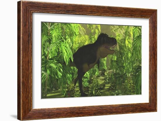 Thick Jungle Foliage Hides a Large Tyrannosaurus Rex as He Hunts for Prey-Stocktrek Images-Framed Art Print