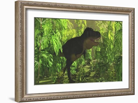 Thick Jungle Foliage Hides a Large Tyrannosaurus Rex as He Hunts for Prey-Stocktrek Images-Framed Premium Giclee Print