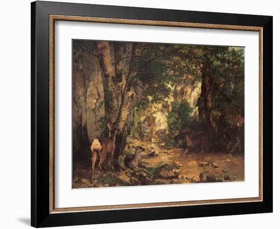 Thicket of Roe Deer at the Stream of Plaisir Fontaine-Gustave Courbet-Framed Art Print