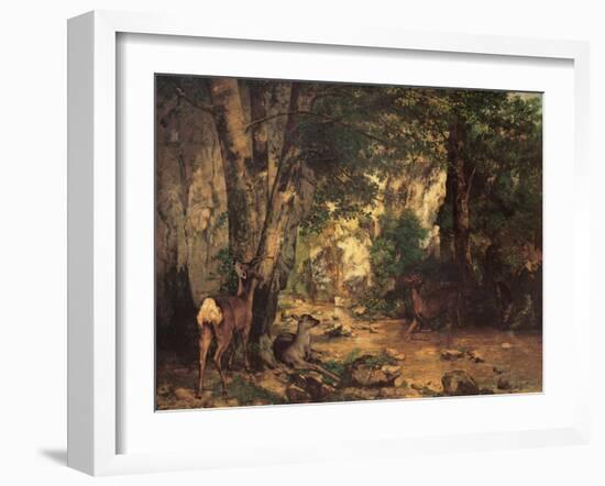 Thicket of Roe Deer at the Stream of Plaisir Fontaine-Gustave Courbet-Framed Art Print