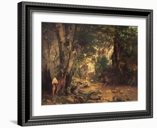 Thicket of Roe Deer at the Stream of Plaisir Fontaine-Gustave Courbet-Framed Art Print