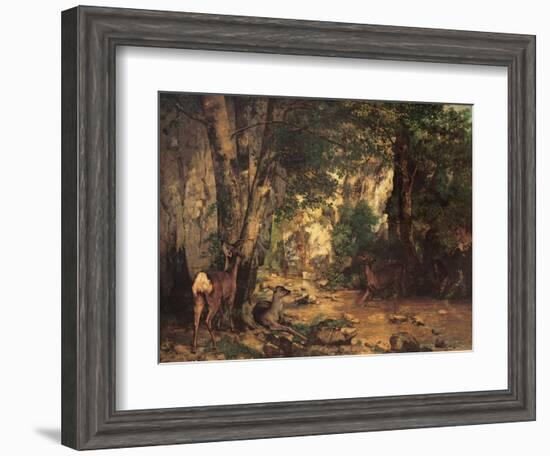 Thicket of Roe Deer at the Stream of Plaisir Fontaine-Gustave Courbet-Framed Art Print