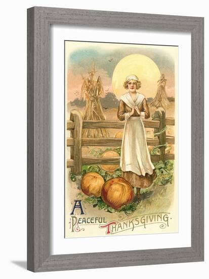 Thin Farm Lady with Wheat and Pumpkins-null-Framed Art Print