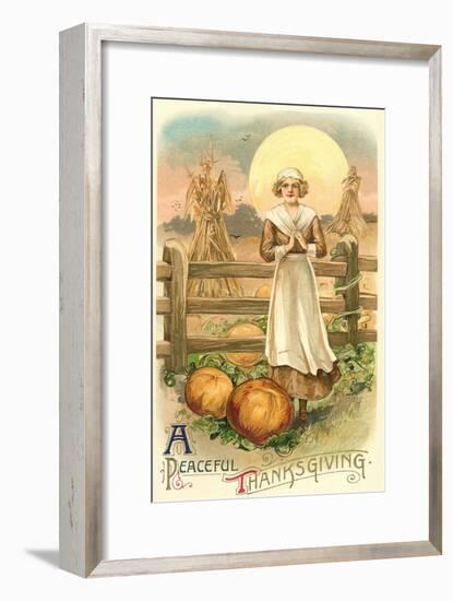 Thin Farm Lady with Wheat and Pumpkins-null-Framed Art Print