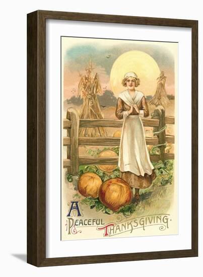 Thin Farm Lady with Wheat and Pumpkins-null-Framed Art Print