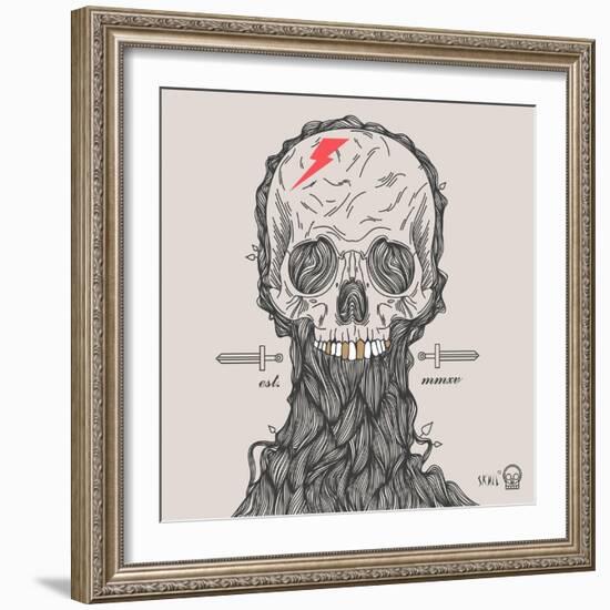 Thin Line Skull Label. Retro Vector Design Graphic Element, Badge, Emblem, Logo, Insignia, Sign, Id-karnoff-Framed Art Print