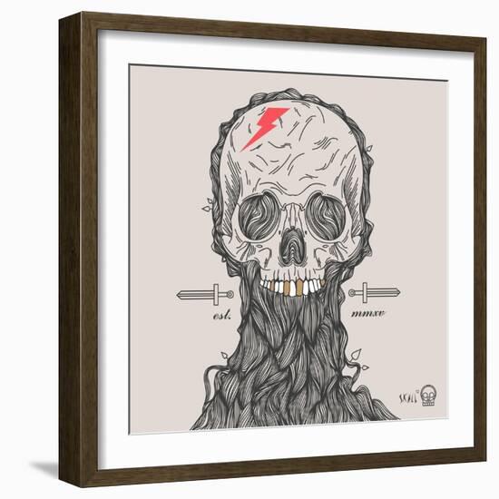 Thin Line Skull Label. Retro Vector Design Graphic Element, Badge, Emblem, Logo, Insignia, Sign, Id-karnoff-Framed Art Print