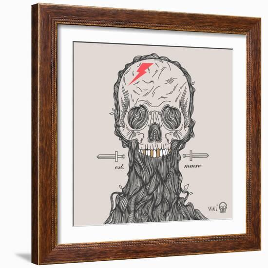 Thin Line Skull Label. Retro Vector Design Graphic Element, Badge, Emblem, Logo, Insignia, Sign, Id-karnoff-Framed Art Print