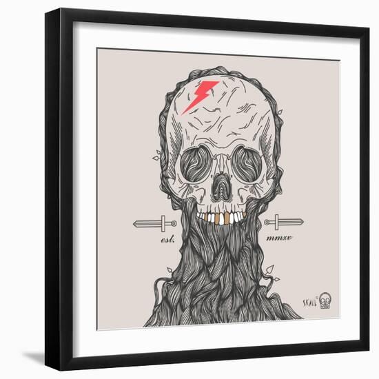 Thin Line Skull Label. Retro Vector Design Graphic Element, Badge, Emblem, Logo, Insignia, Sign, Id-karnoff-Framed Art Print