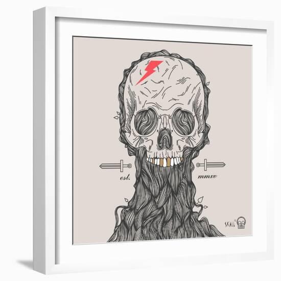 Thin Line Skull Label. Retro Vector Design Graphic Element, Badge, Emblem, Logo, Insignia, Sign, Id-karnoff-Framed Art Print