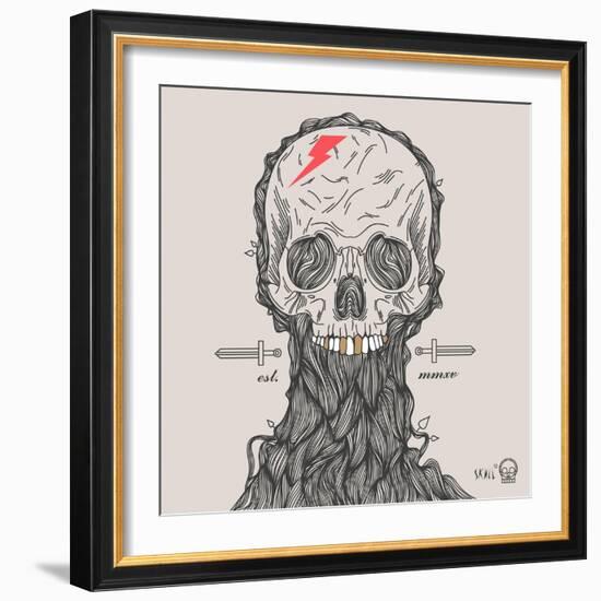 Thin Line Skull Label. Retro Vector Design Graphic Element, Badge, Emblem, Logo, Insignia, Sign, Id-karnoff-Framed Art Print