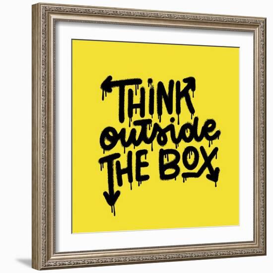 Think out Side the Box - Hand Drawn Urban Graffiti Motivational Text Wall Art. Hand Written Quote.-Svetlana Shamshurina-Framed Photographic Print