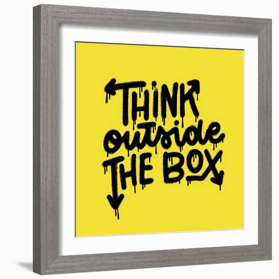 Think out Side the Box - Hand Drawn Urban Graffiti Motivational Text Wall Art. Hand Written Quote.-Svetlana Shamshurina-Framed Photographic Print