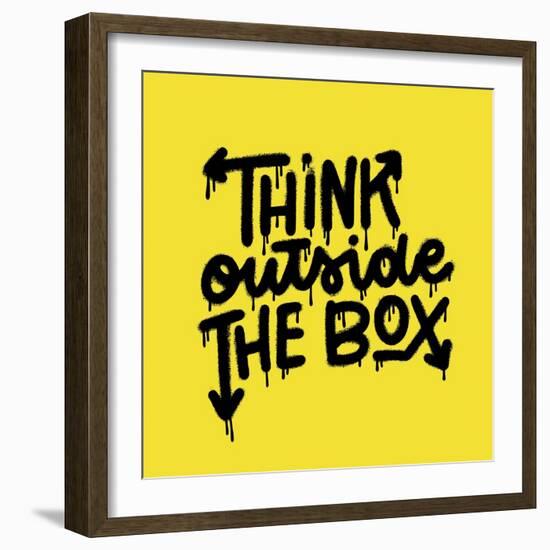 Think out Side the Box - Hand Drawn Urban Graffiti Motivational Text Wall Art. Hand Written Quote.-Svetlana Shamshurina-Framed Photographic Print