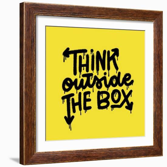 Think out Side the Box - Hand Drawn Urban Graffiti Motivational Text Wall Art. Hand Written Quote.-Svetlana Shamshurina-Framed Photographic Print