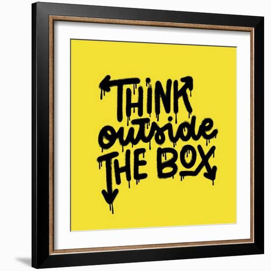 Think out Side the Box - Hand Drawn Urban Graffiti Motivational Text Wall Art. Hand Written Quote.-Svetlana Shamshurina-Framed Photographic Print