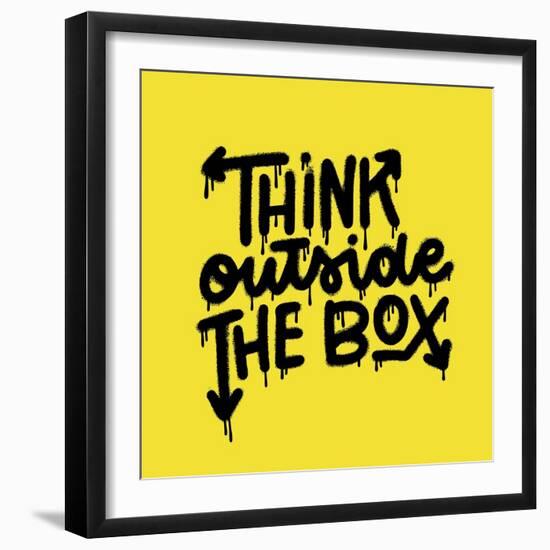 Think out Side the Box - Hand Drawn Urban Graffiti Motivational Text Wall Art. Hand Written Quote.-Svetlana Shamshurina-Framed Photographic Print